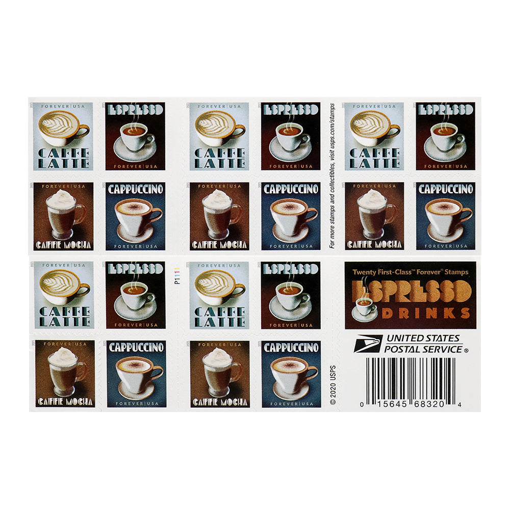 Espresso Drink Series Decorative Self-Adhesive Coffee-Themed Labels for Gifting and Mail 100pcs/Pack (20pcs/Booklet)