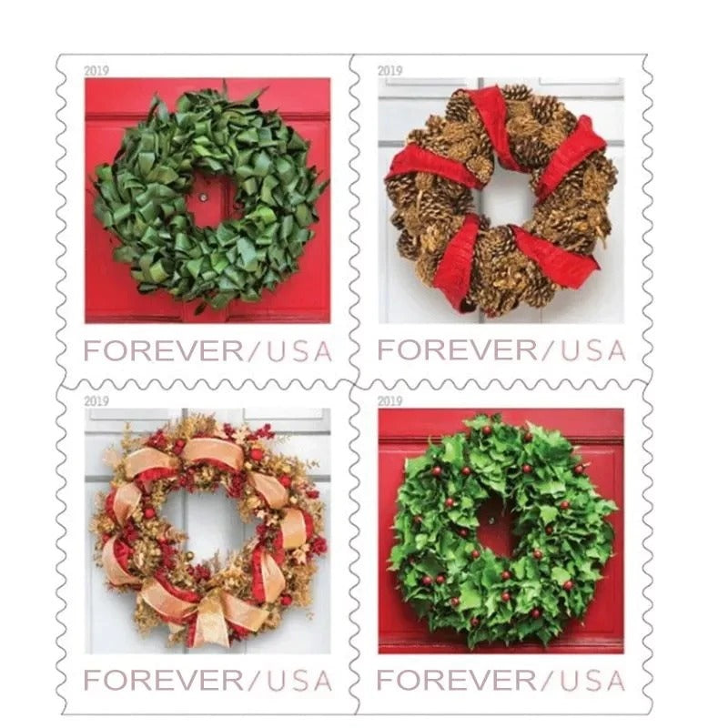 Holiday Wreaths Decorative Self-Adhesive Label Set for Christmas and Winter Greetings 100pcs/Pack (20pcs/Booklet)