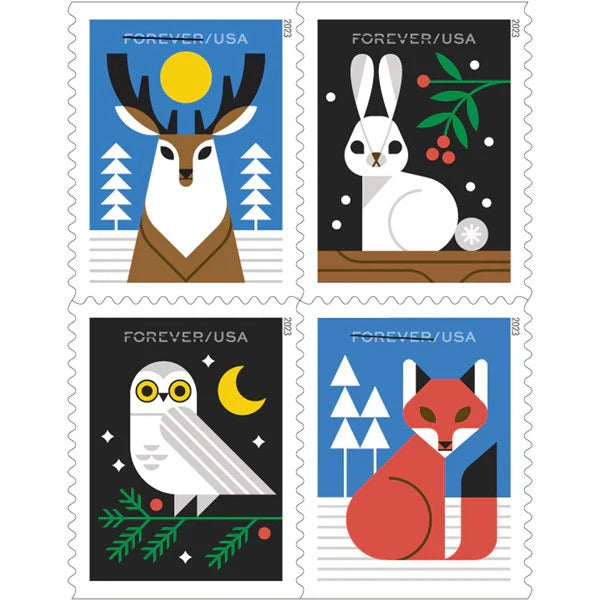 Winter Woodland Creatures Collection – Charming Seasonal Designs for Holiday Mailings 100pcs/Pack (20pcs/Booklet)