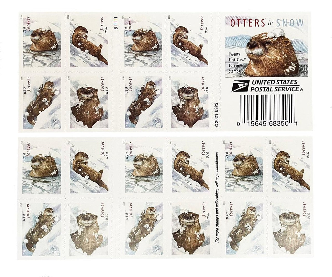 Otters in Snow Winter Animal Label Set for Holiday and Seasonal Greetings 100pcs/Pack (20pcs/Booklet)