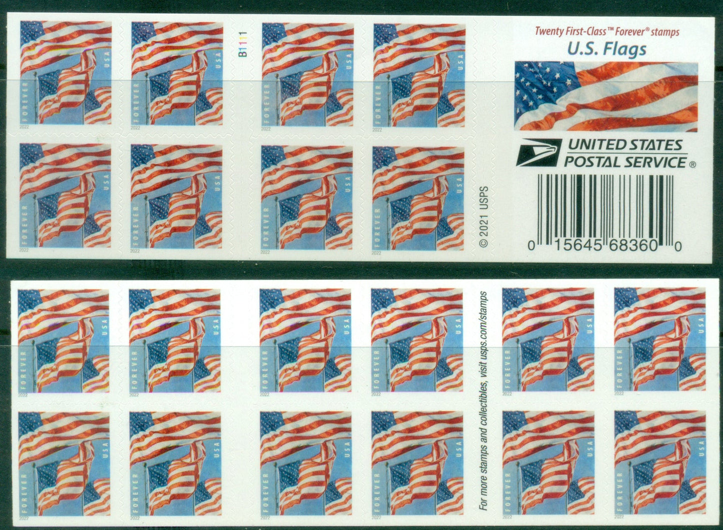 U.S. Flag 2022 Forever Collection – Classic American Symbol for Everyday Mailings & Celebrations 100pcs/Pack (20pcs/Booklet)