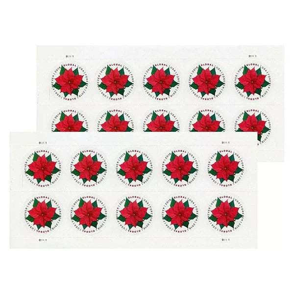 Global Poinsettia Forever Design – Festive Floral Art for Holiday & International Greetings 100pcs/Pack (20pcs/Booklet)