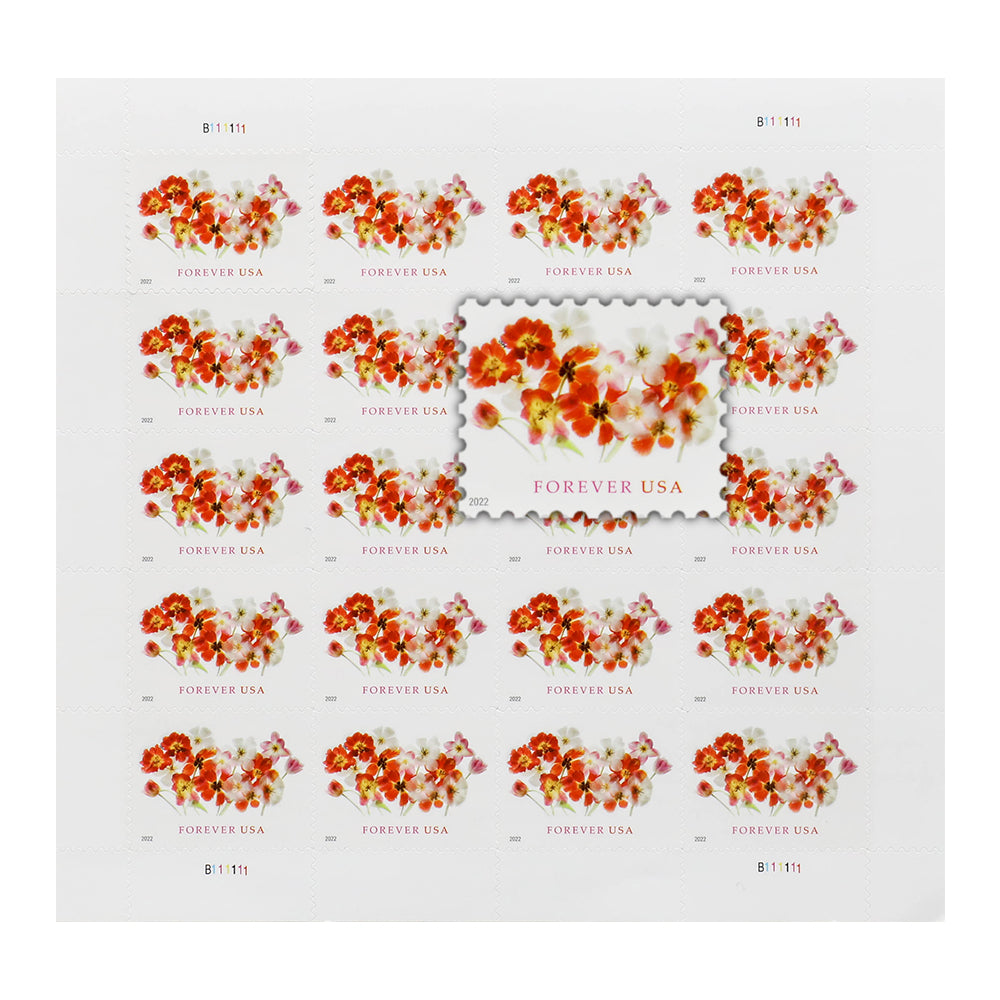 2022 Tulip Forever Mail Labels – 100 Self-Adhesive Pieces (20 per Booklet), Colorful Floral Design