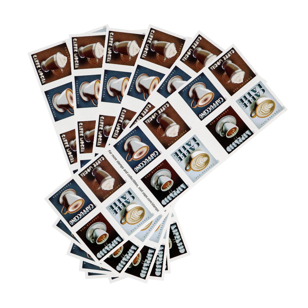 Espresso Drink Series Decorative Self-Adhesive Coffee-Themed Labels for Gifting and Mail 100pcs/Pack (20pcs/Booklet)