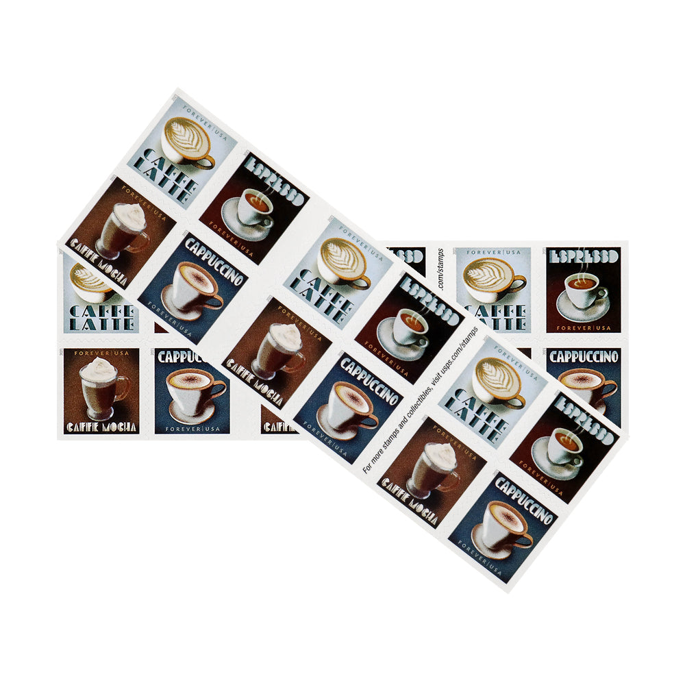 Espresso Drink Series Decorative Self-Adhesive Coffee-Themed Labels for Gifting and Mail 100pcs/Pack (20pcs/Booklet)