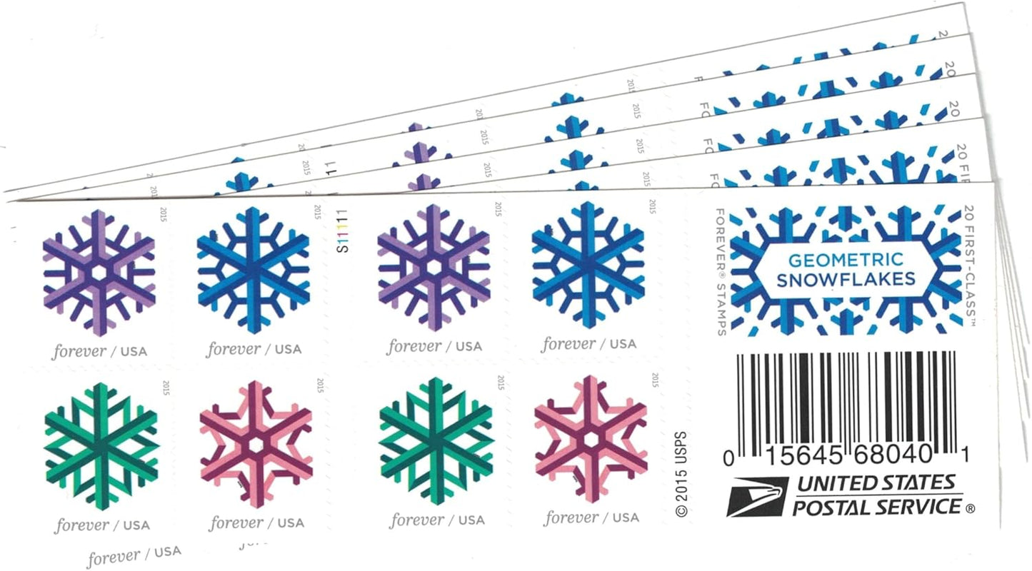 Geometric Snowflakes Winter-Themed Self-Adhesive Label Collection for Holiday & Seasonal Mail 100pcs/Pack (20pcs/Booklet)