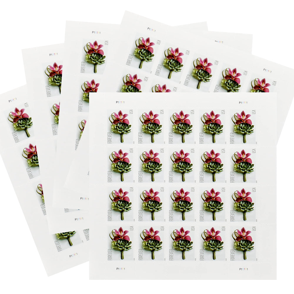 Celebration Boutonniere Floral Design Self-Adhesive Label Collection for Wedding Notes and Gift Use 100pcs/Pack