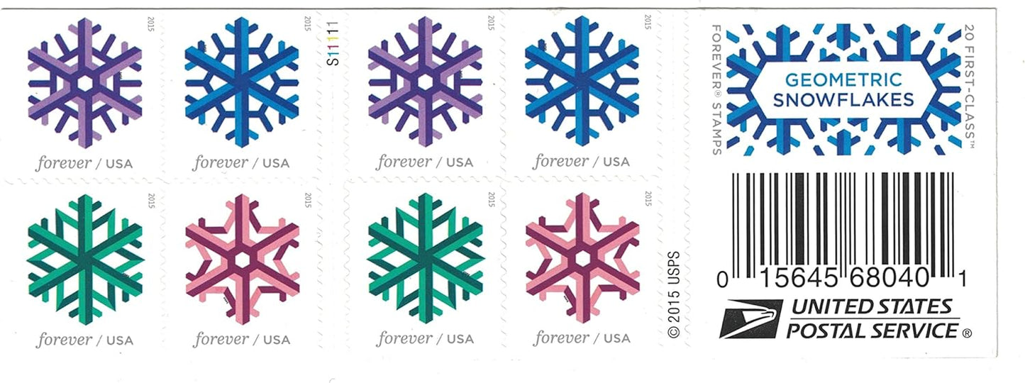 Geometric Snowflakes Winter-Themed Self-Adhesive Label Collection for Holiday & Seasonal Mail 100pcs/Pack (20pcs/Booklet)