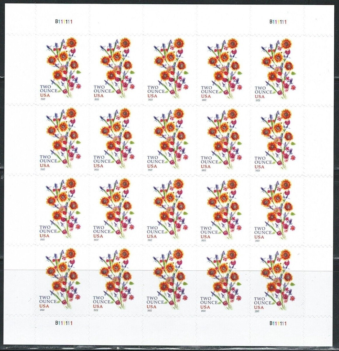 Sunflower Bouquet Collection – Vibrant Floral Designs for Two-Ounce Mailings 100pcs/Pack (20pcs/Booklet)