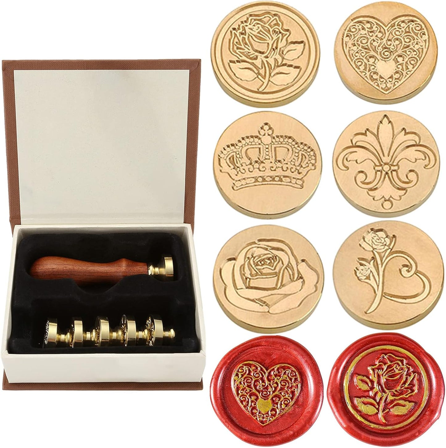 Yoption 6 Pcs Wax Seal Stamp Set, Vintage Tree of Life Bee Heart Compass Feather with Love Sealing Wax Stamps Kit, Wooden Handle with Brass Head for Wedding Invitation Cards Christmas Gift