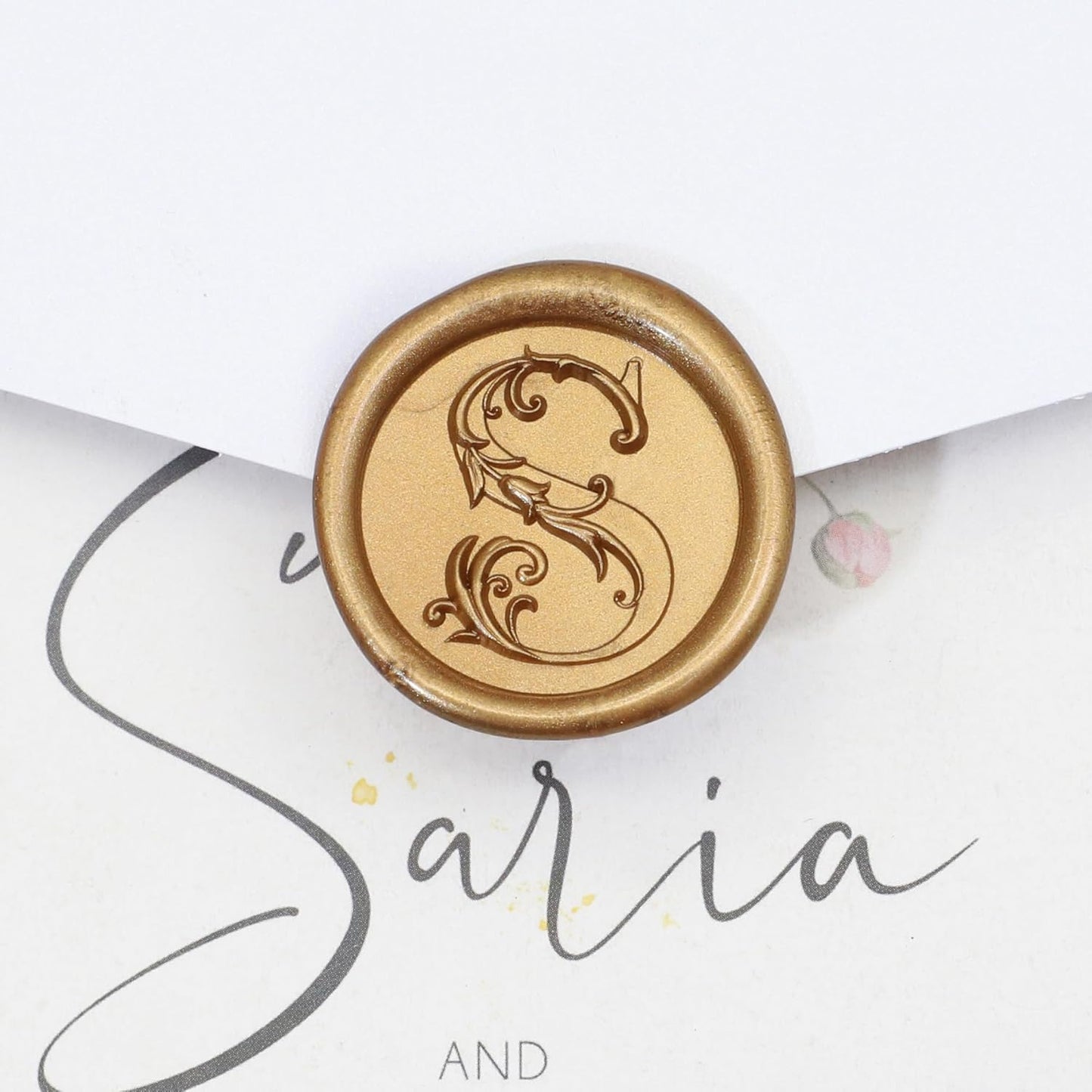 Letter Wax Seal Stamp Kit, SWANGSA 3D Floral Initial Alphabet S Sealing Stamp and 200pcs Sealing Wax Beads Kit for Wedding Invitations Cards Envelopes