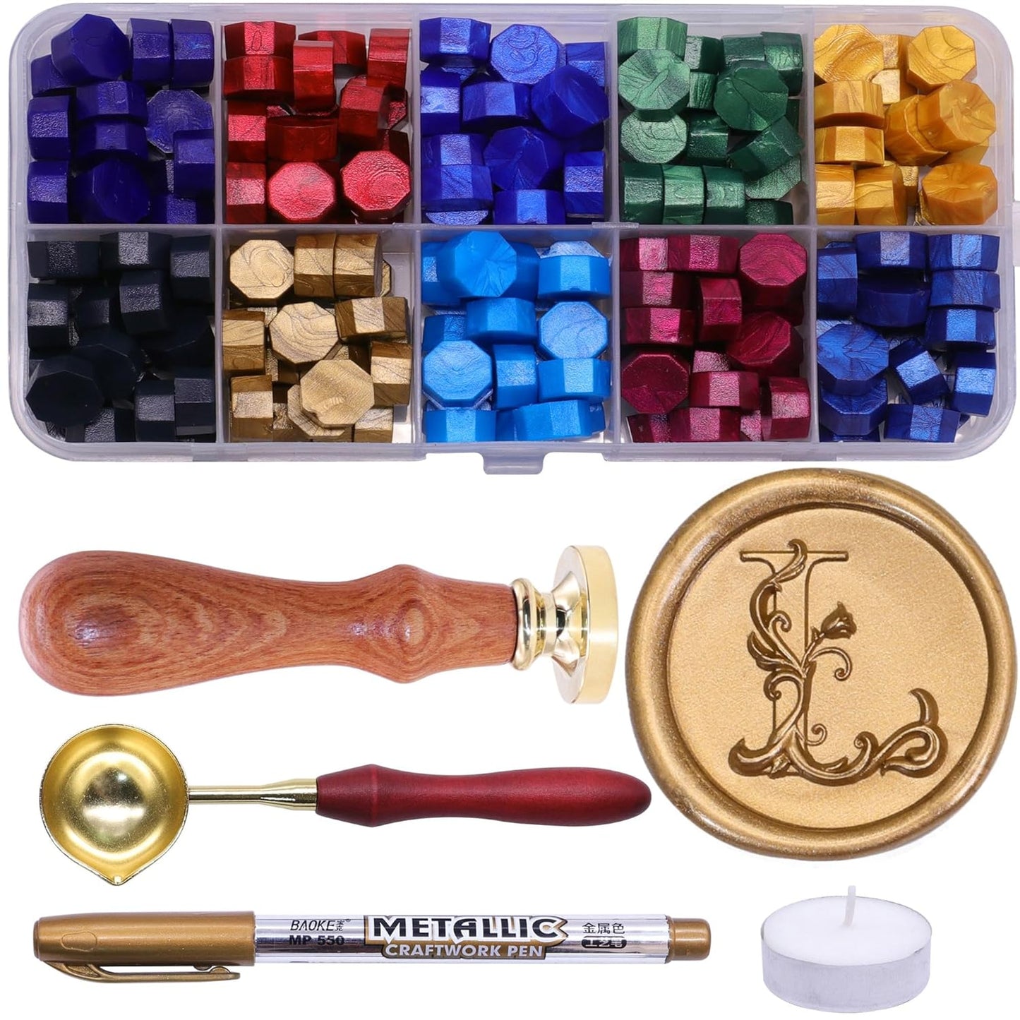 Letter Wax Seal Stamp Kit, SWANGSA 3D Floral Initial Alphabet S Sealing Stamp and 200pcs Sealing Wax Beads Kit for Wedding Invitations Cards Envelopes