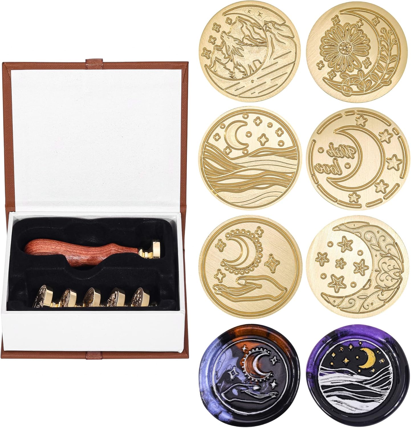 Yoption 6 Pcs Wax Seal Stamp Set, Vintage Tree of Life Bee Heart Compass Feather with Love Sealing Wax Stamps Kit, Wooden Handle with Brass Head for Wedding Invitation Cards Christmas Gift