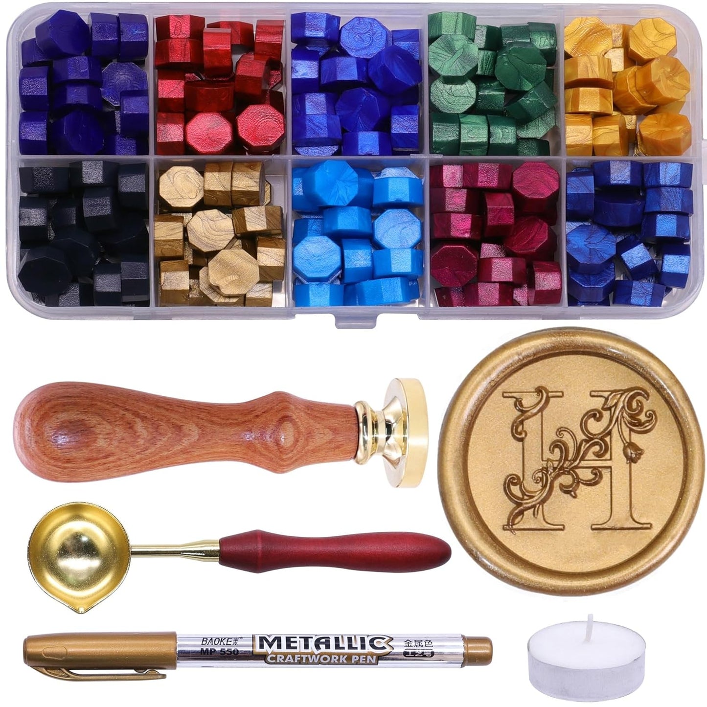 Letter Wax Seal Stamp Kit, SWANGSA 3D Floral Initial Alphabet S Sealing Stamp and 200pcs Sealing Wax Beads Kit for Wedding Invitations Cards Envelopes