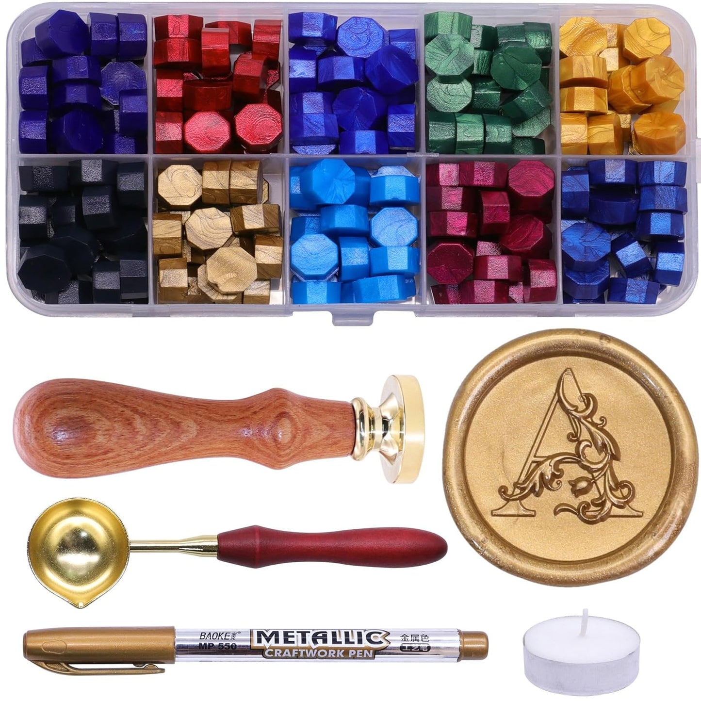 Letter Wax Seal Stamp Kit, SWANGSA 3D Floral Initial Alphabet S Sealing Stamp and 200pcs Sealing Wax Beads Kit for Wedding Invitations Cards Envelopes
