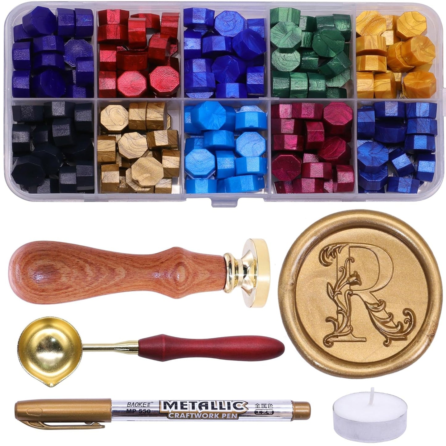 Letter Wax Seal Stamp Kit, SWANGSA 3D Floral Initial Alphabet S Sealing Stamp and 200pcs Sealing Wax Beads Kit for Wedding Invitations Cards Envelopes