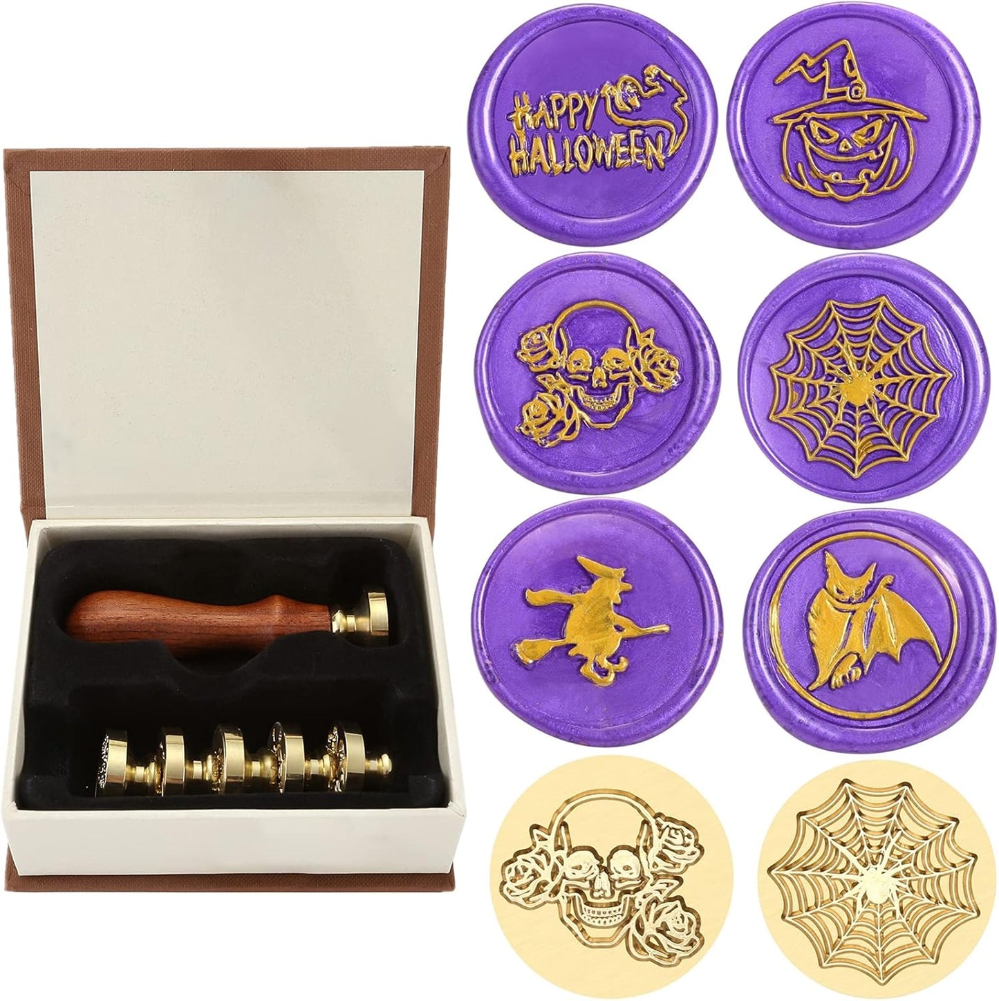 Yoption 6 Pcs Wax Seal Stamp Set, Vintage Tree of Life Bee Heart Compass Feather with Love Sealing Wax Stamps Kit, Wooden Handle with Brass Head for Wedding Invitation Cards Christmas Gift