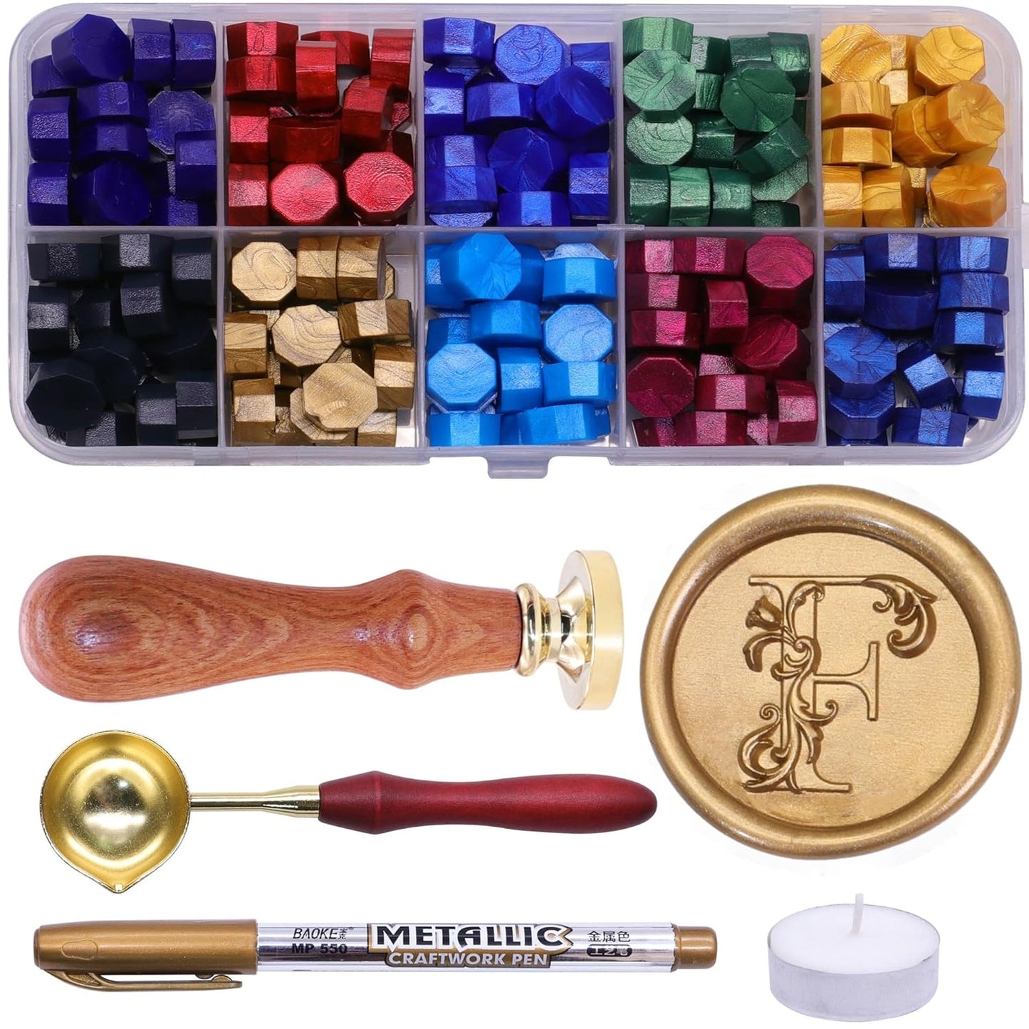 Letter Wax Seal Stamp Kit, SWANGSA 3D Floral Initial Alphabet S Sealing Stamp and 200pcs Sealing Wax Beads Kit for Wedding Invitations Cards Envelopes