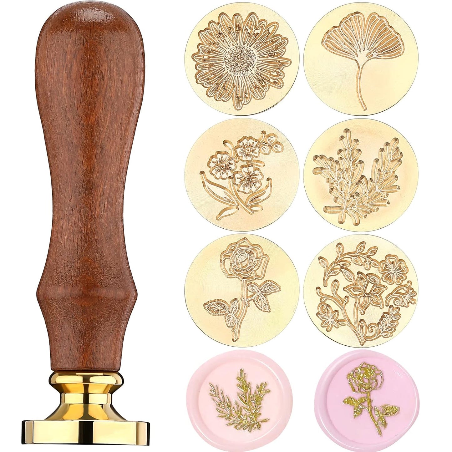 Chrisfall Wax Seal Stamp Gift Box Set 6 Sealing Stamp Heads 1 Wooden Hilt Floral Elegant Botanical Letter Sealing Kit for Wedding Party Invitation, Gift Packaging, Envelope, Cards(Fresh Style)