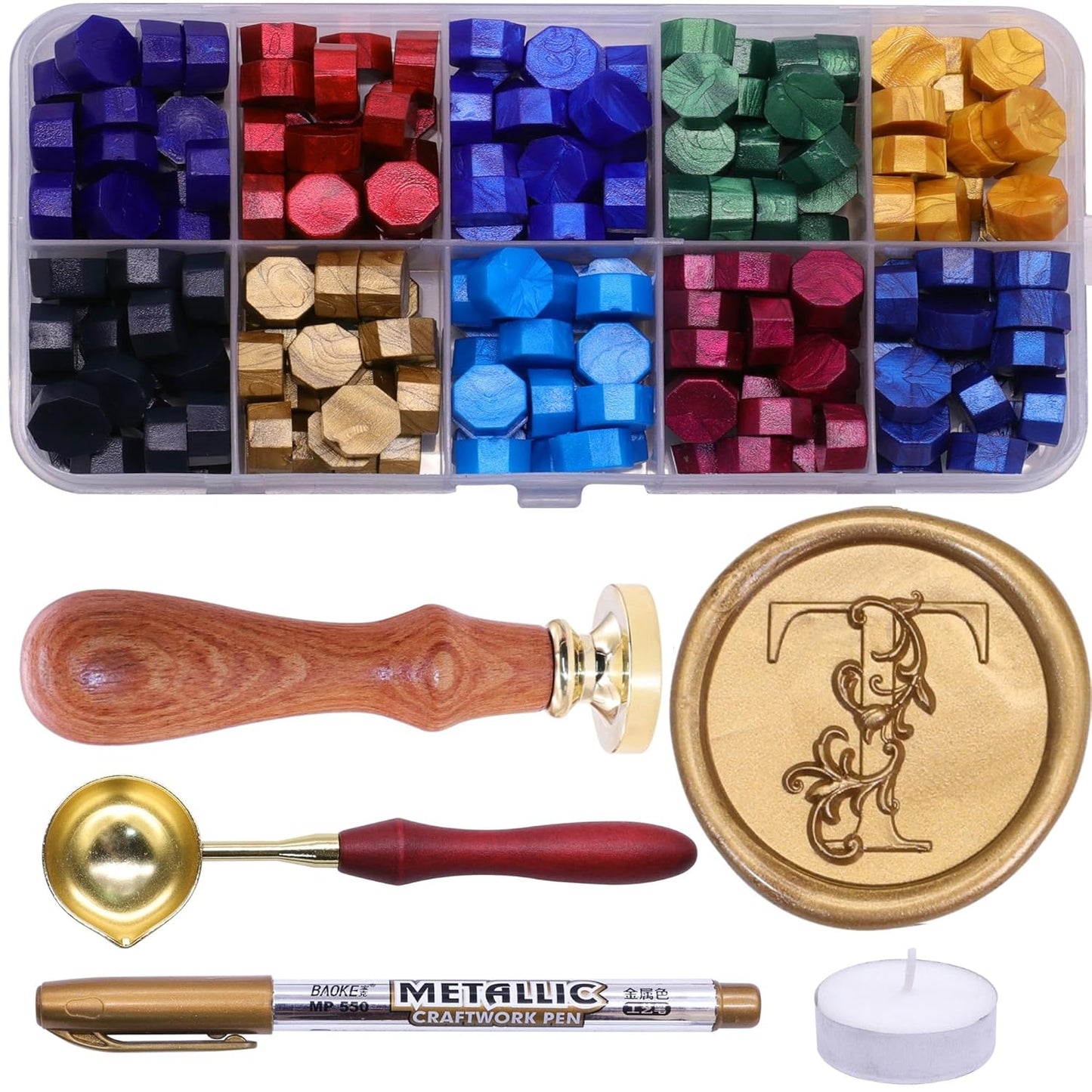 Letter Wax Seal Stamp Kit, SWANGSA 3D Floral Initial Alphabet S Sealing Stamp and 200pcs Sealing Wax Beads Kit for Wedding Invitations Cards Envelopes