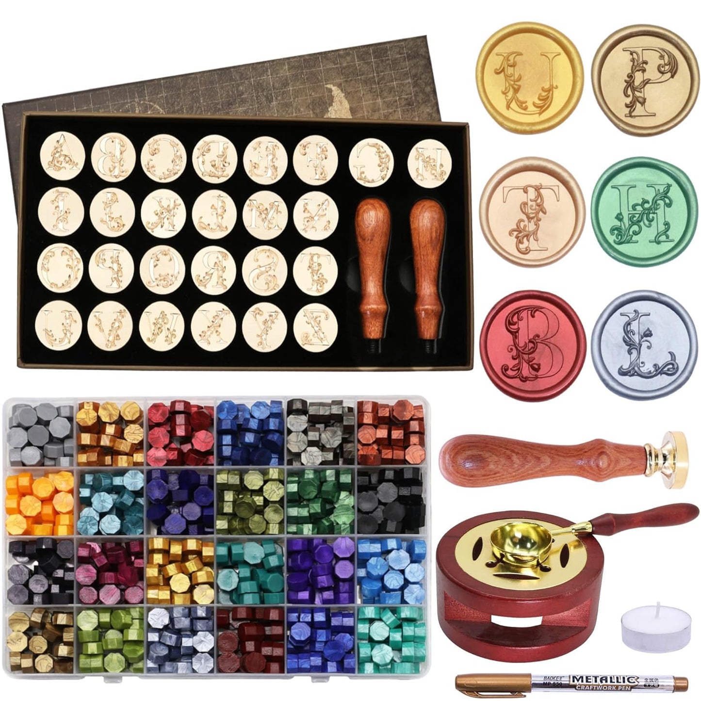 Letter Wax Seal Stamp Kit, SWANGSA 3D Floral Initial Alphabet S Sealing Stamp and 200pcs Sealing Wax Beads Kit for Wedding Invitations Cards Envelopes