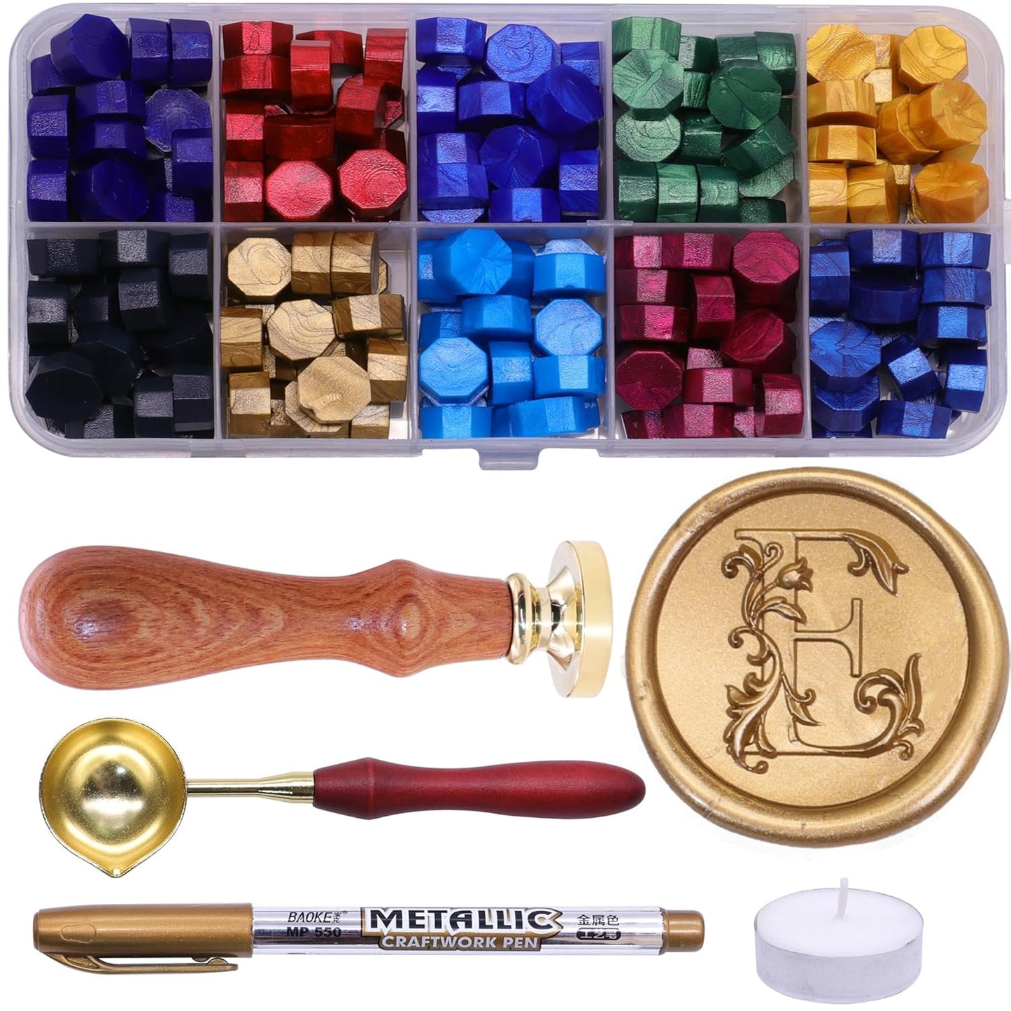 Letter Wax Seal Stamp Kit, SWANGSA 3D Floral Initial Alphabet S Sealing Stamp and 200pcs Sealing Wax Beads Kit for Wedding Invitations Cards Envelopes