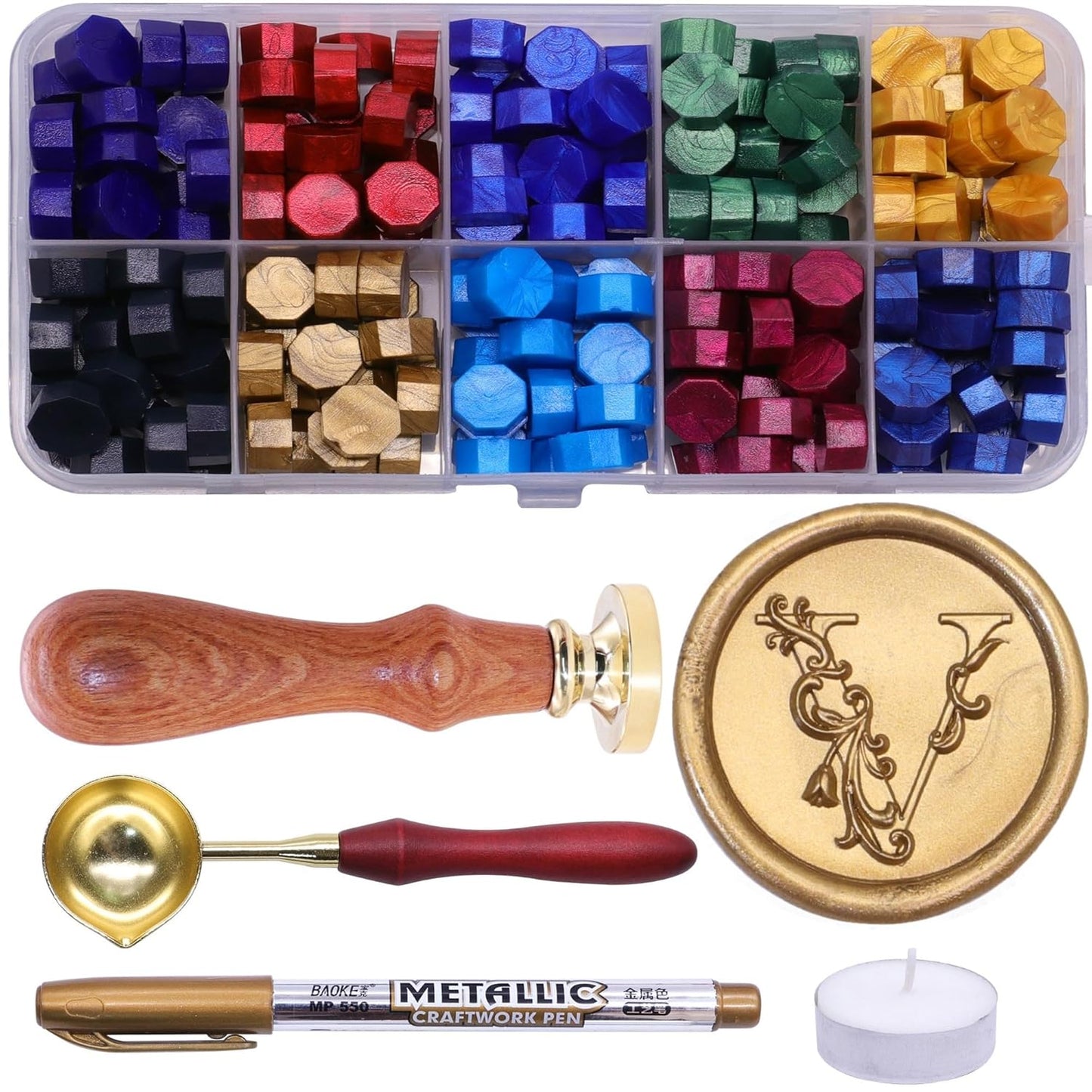 Letter Wax Seal Stamp Kit, SWANGSA 3D Floral Initial Alphabet S Sealing Stamp and 200pcs Sealing Wax Beads Kit for Wedding Invitations Cards Envelopes