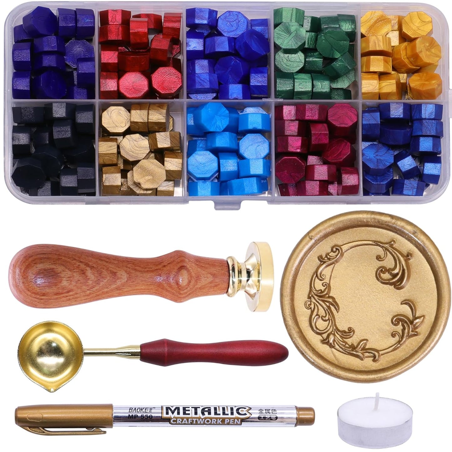 Letter Wax Seal Stamp Kit, SWANGSA 3D Floral Initial Alphabet S Sealing Stamp and 200pcs Sealing Wax Beads Kit for Wedding Invitations Cards Envelopes