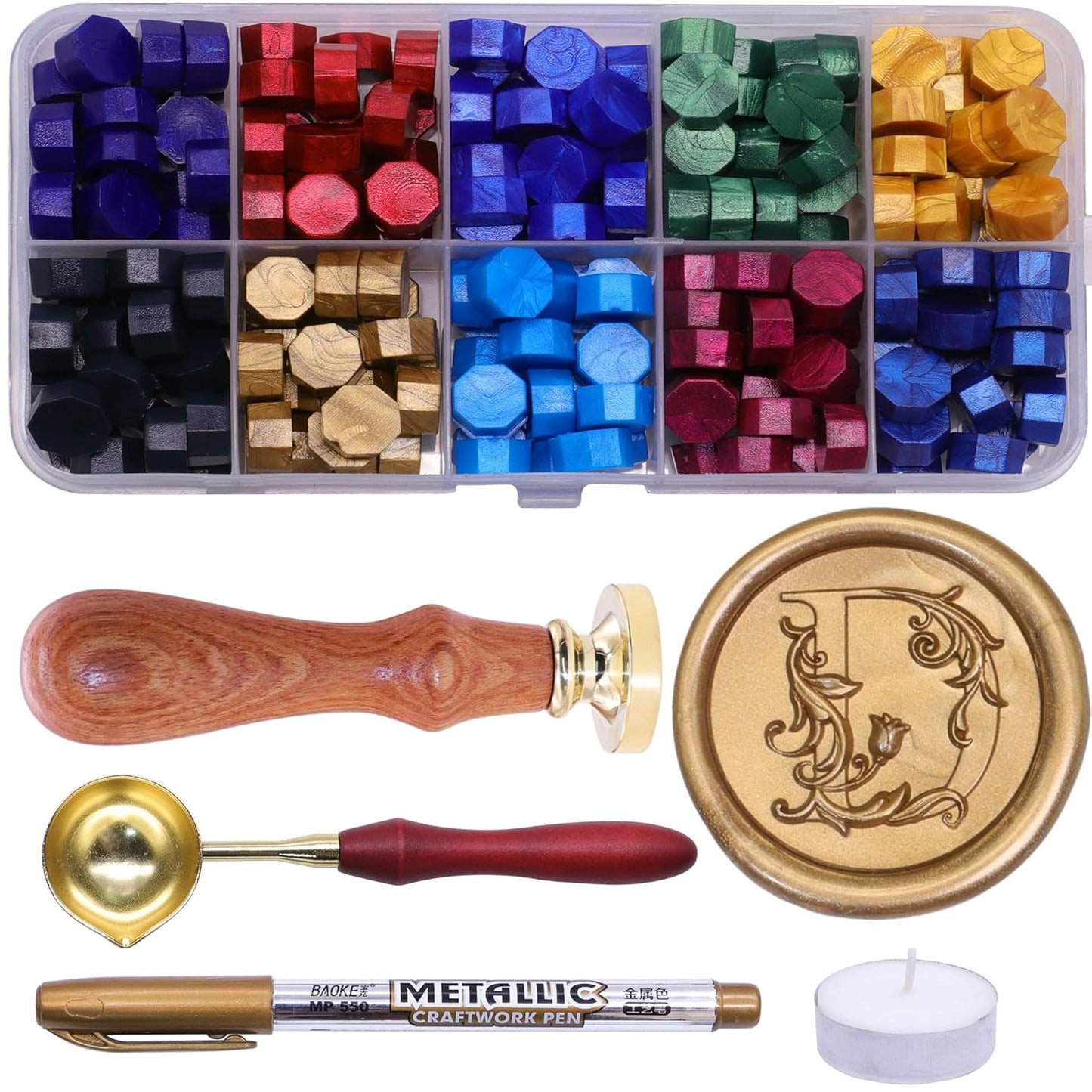Letter Wax Seal Stamp Kit, SWANGSA 3D Floral Initial Alphabet S Sealing Stamp and 200pcs Sealing Wax Beads Kit for Wedding Invitations Cards Envelopes