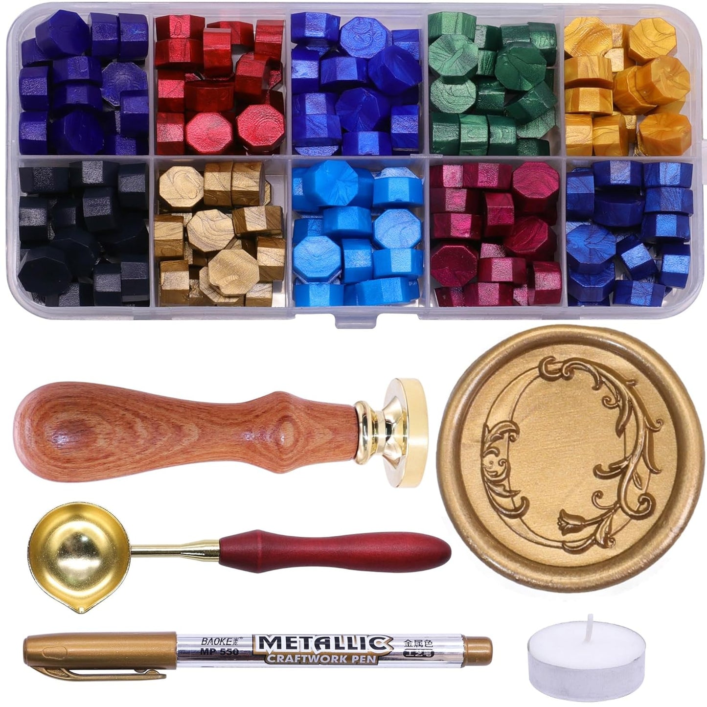 Letter Wax Seal Stamp Kit, SWANGSA 3D Floral Initial Alphabet S Sealing Stamp and 200pcs Sealing Wax Beads Kit for Wedding Invitations Cards Envelopes