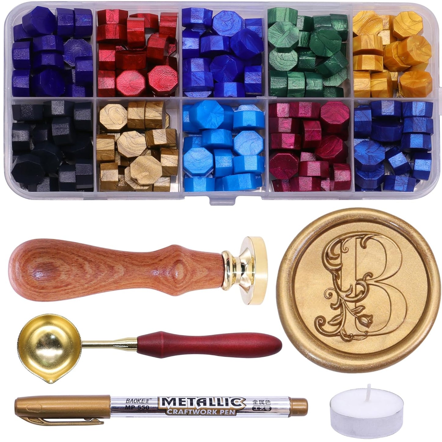 Letter Wax Seal Stamp Kit, SWANGSA 3D Floral Initial Alphabet S Sealing Stamp and 200pcs Sealing Wax Beads Kit for Wedding Invitations Cards Envelopes