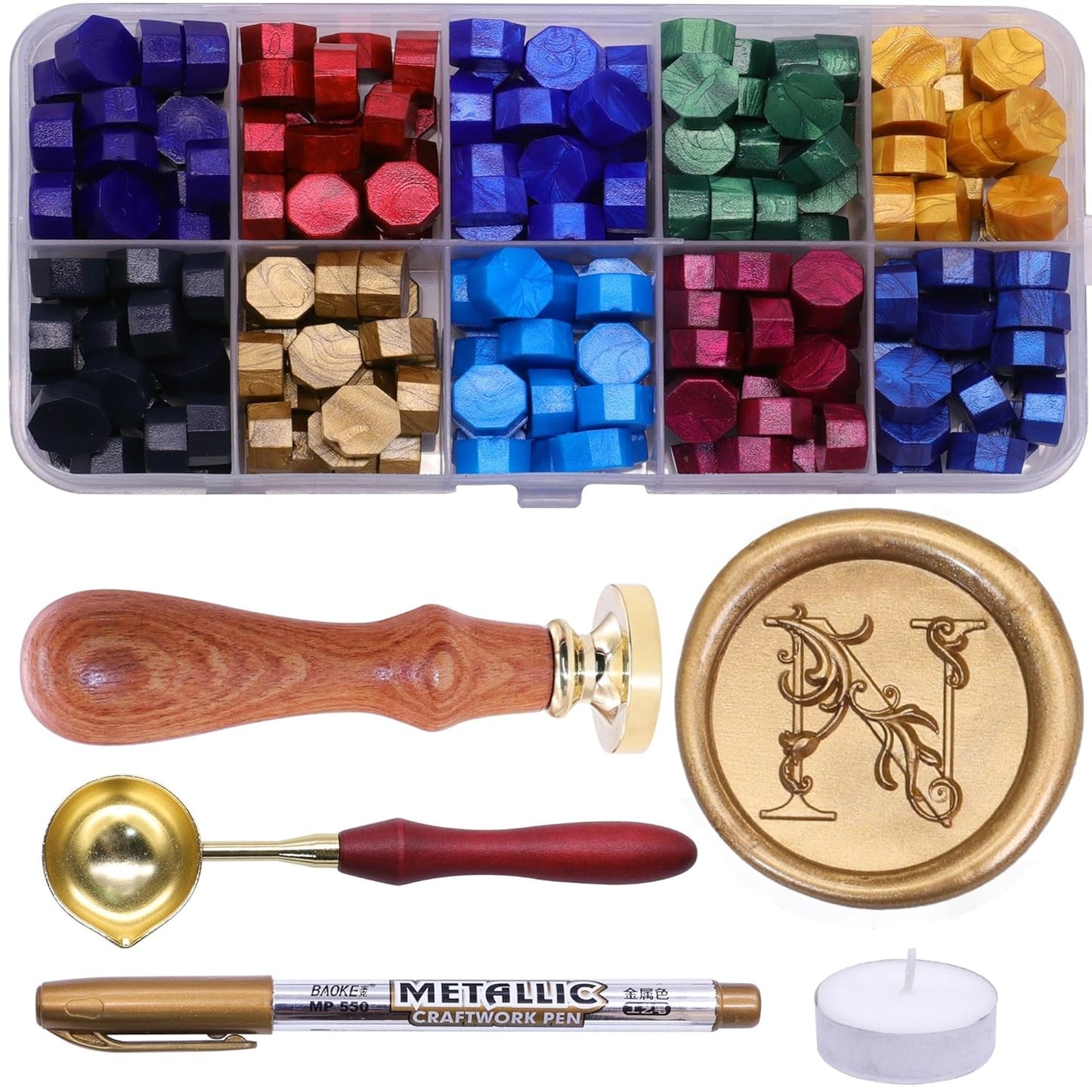 Letter Wax Seal Stamp Kit, SWANGSA 3D Floral Initial Alphabet S Sealing Stamp and 200pcs Sealing Wax Beads Kit for Wedding Invitations Cards Envelopes
