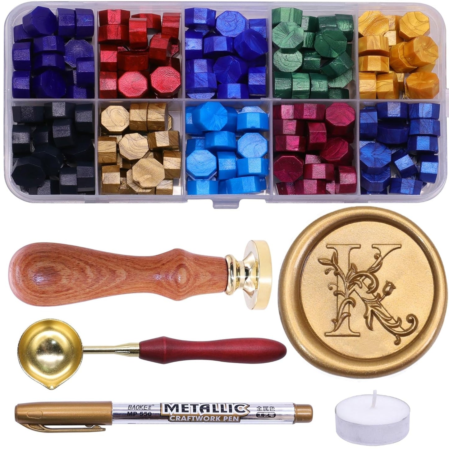 Letter Wax Seal Stamp Kit, SWANGSA 3D Floral Initial Alphabet S Sealing Stamp and 200pcs Sealing Wax Beads Kit for Wedding Invitations Cards Envelopes