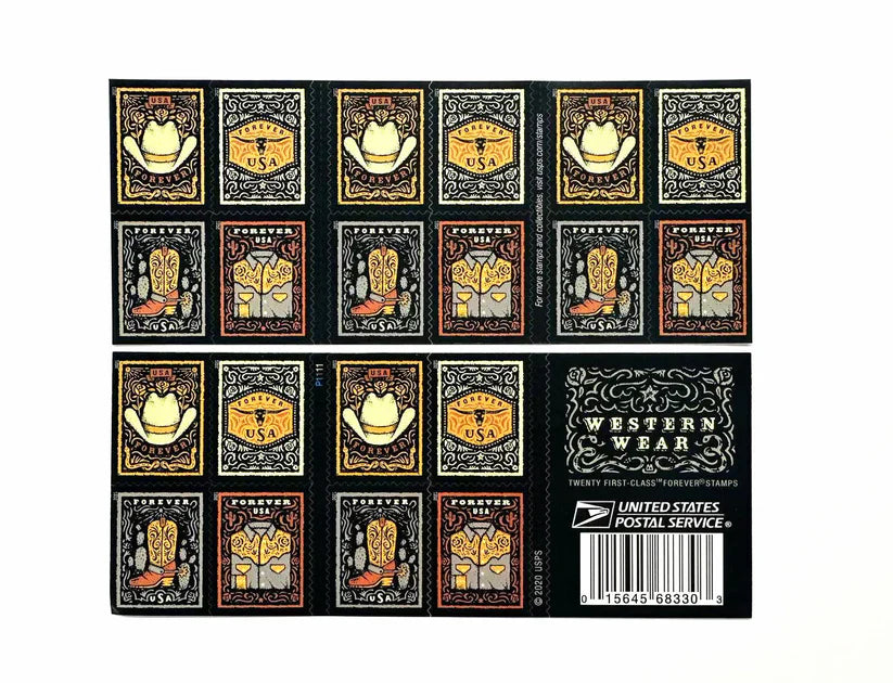 Western Wear Cowboy Style Label Set – Hat, Boots, Belt, Shirt Design for Vintage and Country Themes 100pcs/Pack (20pcs/Booklet)