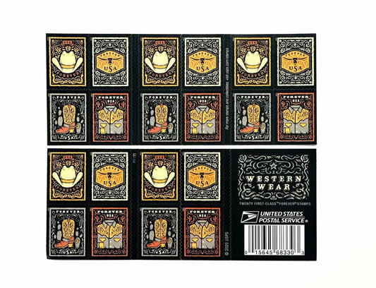 Western Wear Cowboy Style Label Set – Hat, Boots, Belt, Shirt Design for Vintage and Country Themes 100pcs/Pack (20pcs/Booklet)