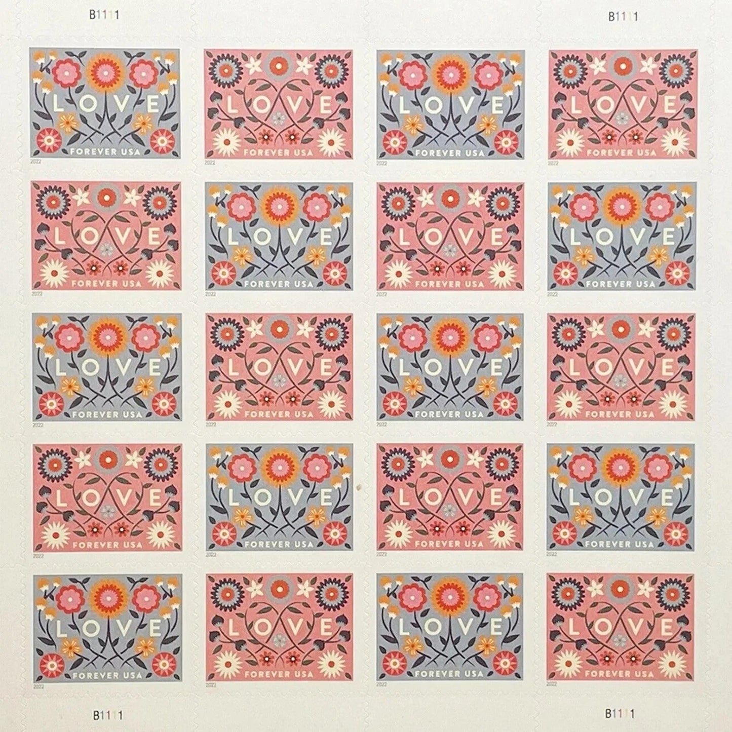 Love-Themed Forever Label Set – Hearts and Floral Designs for Invitations, Letters, and Special Occasions 100pcs/Pack (20pcs/Booklet)
