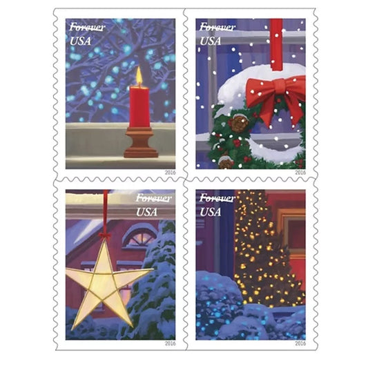 Holiday Windows Festive-Themed Self-Adhesive Label Set with Cozy Seasonal Artwork 100pcs/Pack (20pcs/Booklet)