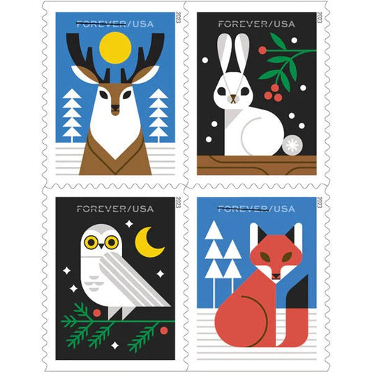 Winter Woodland Creatures Collection – Charming Seasonal Designs for Holiday Mailings 100pcs/Pack (20pcs/Booklet)