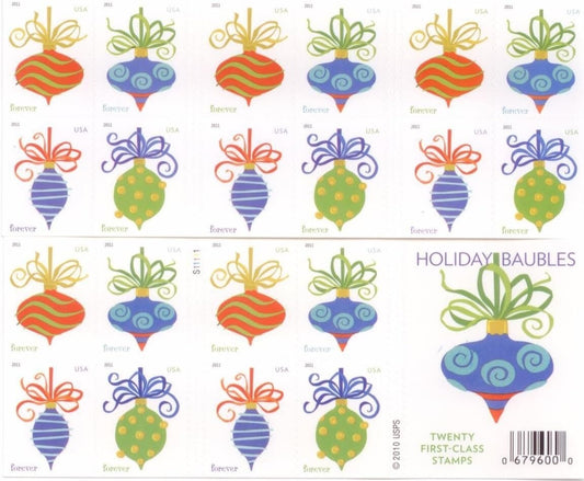 Holiday Baubles Collection – Festive Ornament Designs for Seasonal Mailings 100pcs/Pack (20pcs/Booklet)