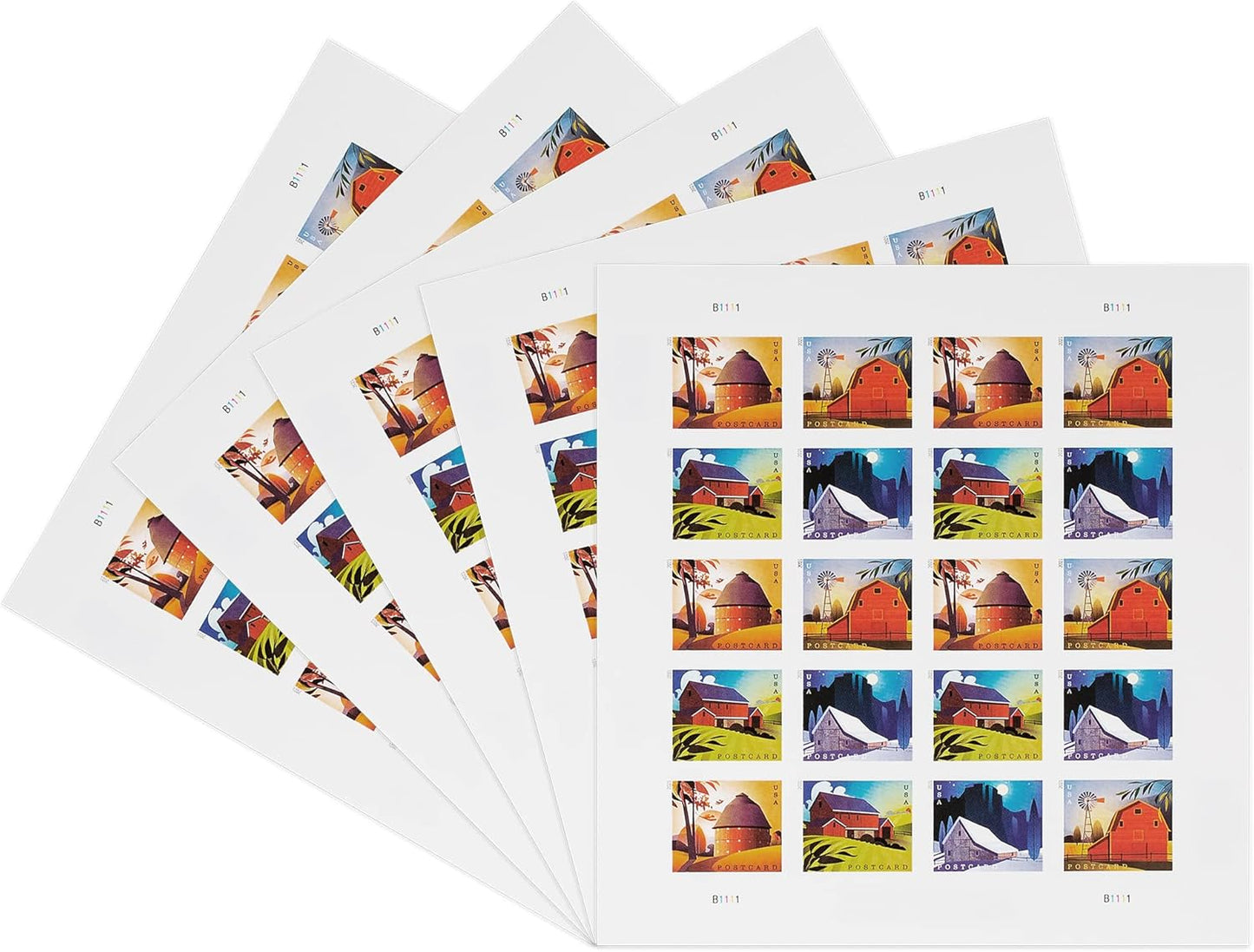 Rustic Barn Postcard-Themed Self-Adhesive Label Set for American History and Celebrations 100pcs/Pack (20pcs/Booklet)