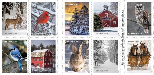 Winter Village Cabin Designs Self-Adhesive Label Pack for Greeting Cards Seasonal Messages Weddings 100pcs/Pack