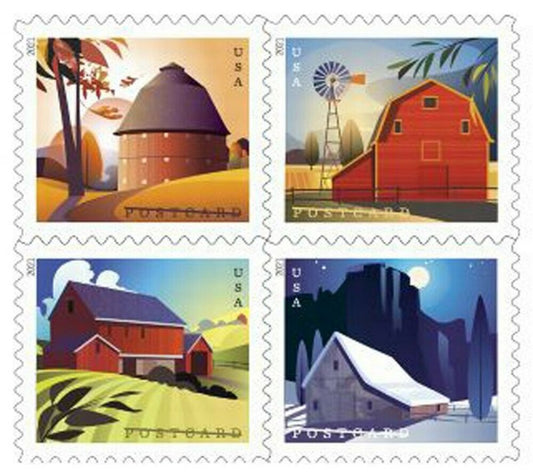 Rustic Barn Postcard-Themed Self-Adhesive Label Set for American History and Celebrations 100pcs/Pack (20pcs/Booklet)