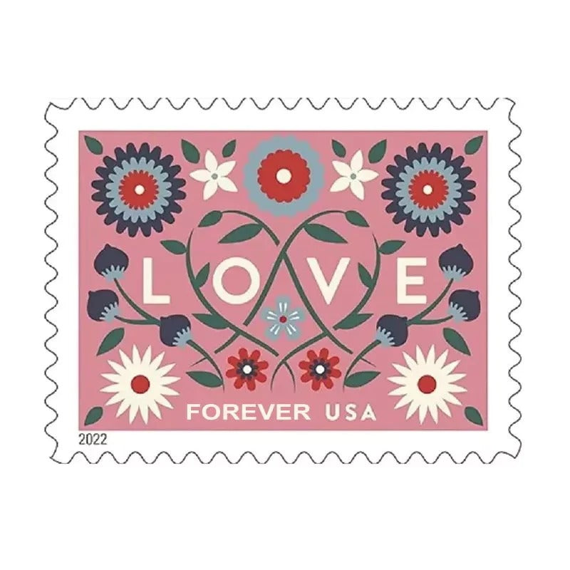 Love-Themed Forever Label Set – Hearts and Floral Designs for Invitations, Letters, and Special Occasions 100pcs/Pack (20pcs/Booklet)