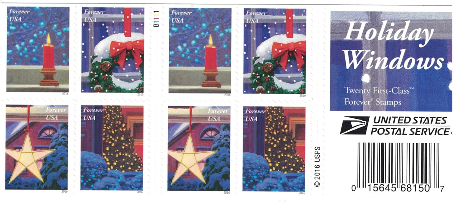 Holiday Windows Festive-Themed Self-Adhesive Label Set with Cozy Seasonal Artwork 100pcs/Pack (20pcs/Booklet)
