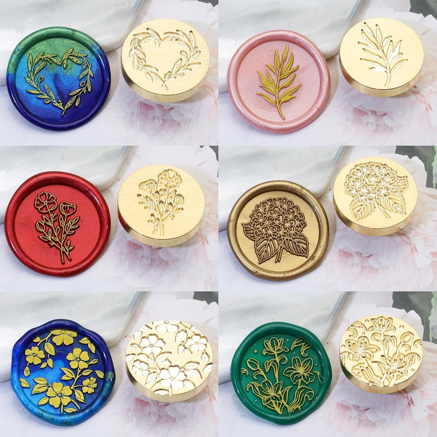 SWANGSA Botanical Flower Wax Seal Stamp Kit with 450pcs Sealing Wax Beads, 2 Pens and Spoon for Wedding, Invitations, Cards, Envelope, Christmas
