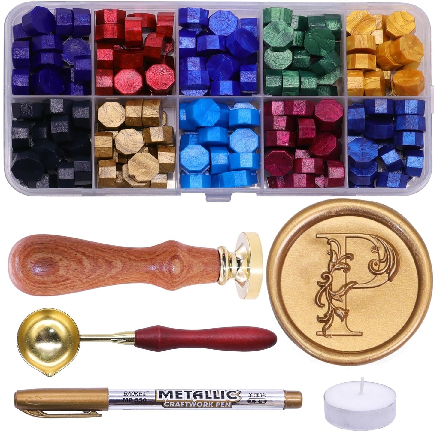 Letter Wax Seal Stamp Kit, SWANGSA 3D Floral Initial Alphabet S Sealing Stamp and 200pcs Sealing Wax Beads Kit for Wedding Invitations Cards Envelopes