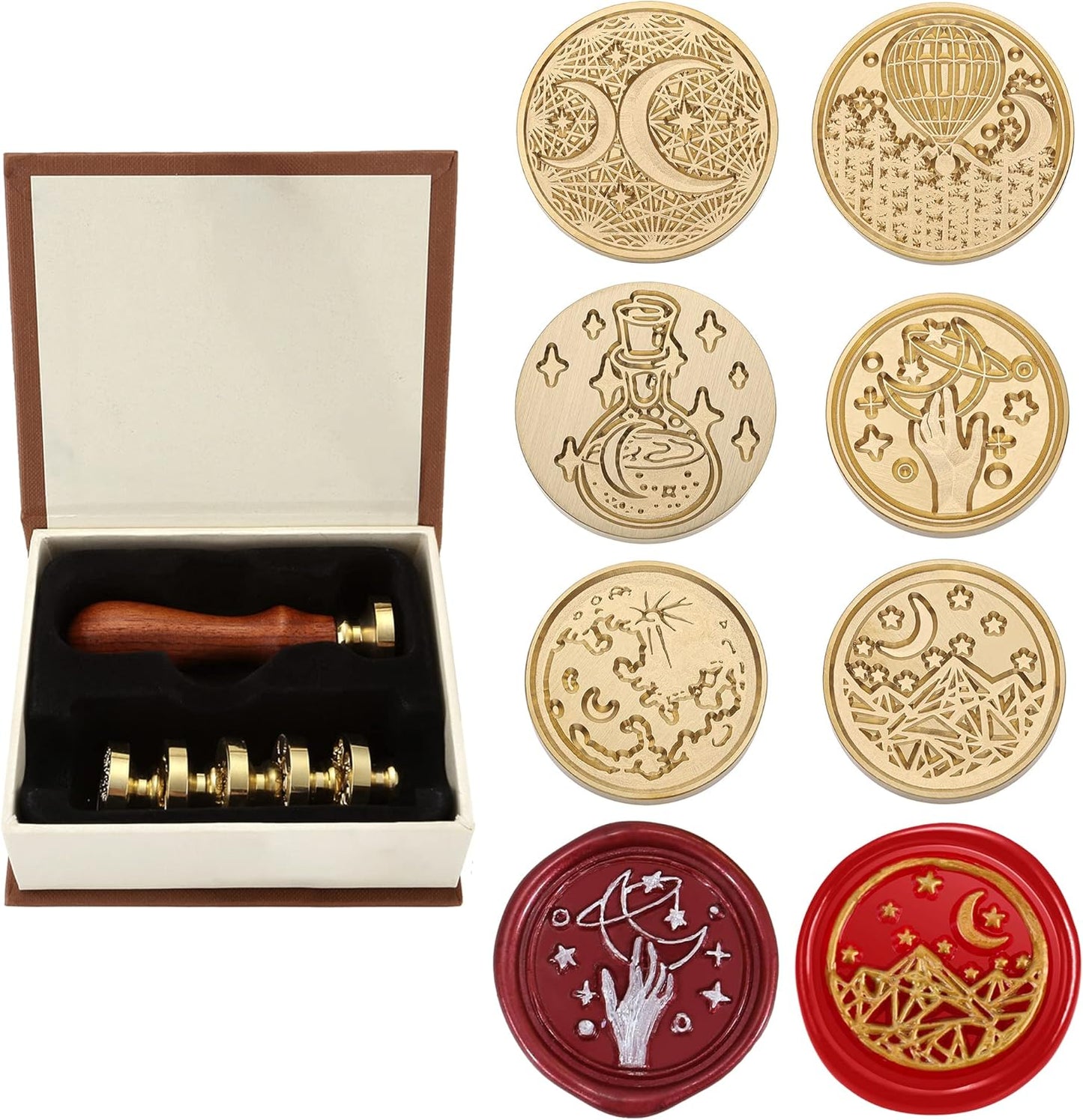 Yoption 6 Pcs Wax Seal Stamp Set, Vintage Tree of Life Bee Heart Compass Feather with Love Sealing Wax Stamps Kit, Wooden Handle with Brass Head for Wedding Invitation Cards Christmas Gift