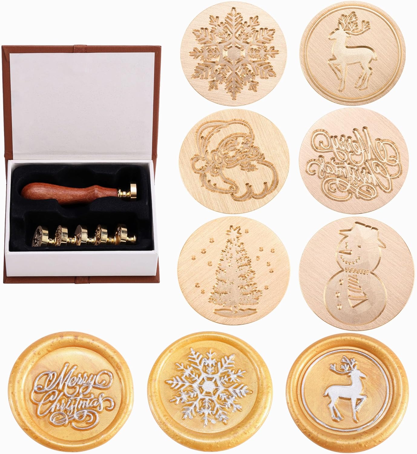 Yoption 6 Pcs Wax Seal Stamp Set, Vintage Tree of Life Bee Heart Compass Feather with Love Sealing Wax Stamps Kit, Wooden Handle with Brass Head for Wedding Invitation Cards Christmas Gift
